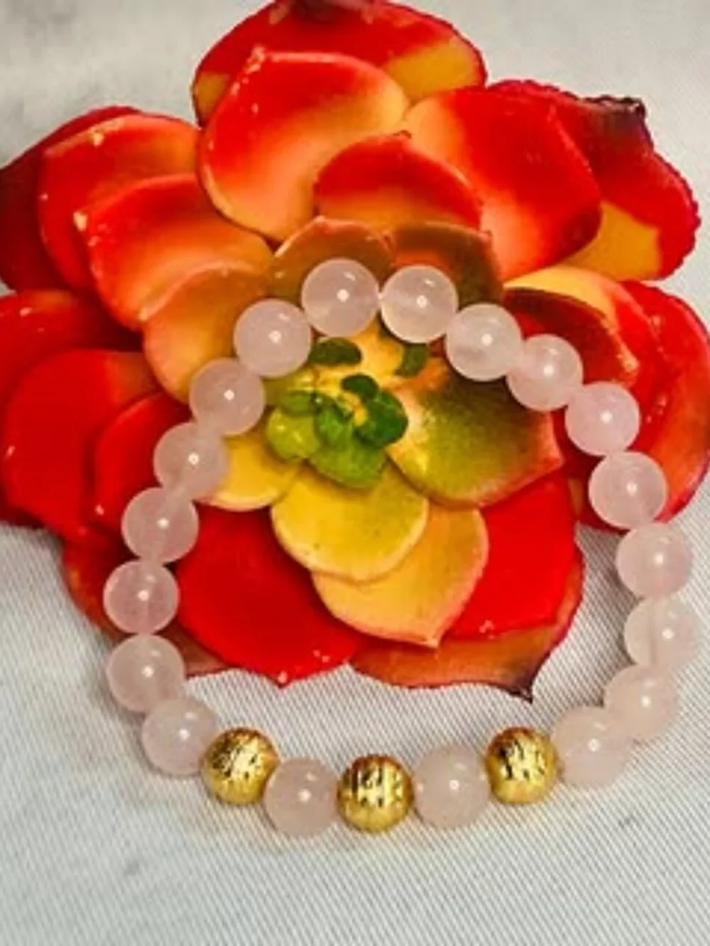 Ribbon Pattern Focal Bead * Rose Quartz Beads